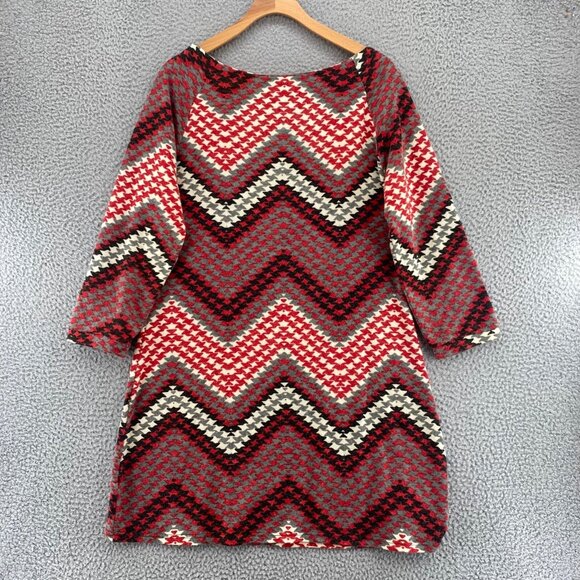 Aryeh Dress Womens Extra Large Red Chevron Sweater 3/4 Sleeve Mini Pullover Knit - Picture 3 of 10